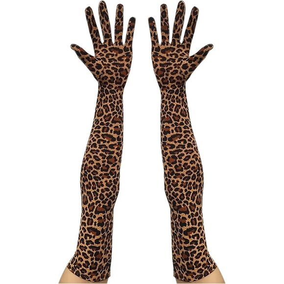 Accessories - Women's Classic Satin Leopard Above Elbow Gloves Stretchy Soft Cosplay Costume